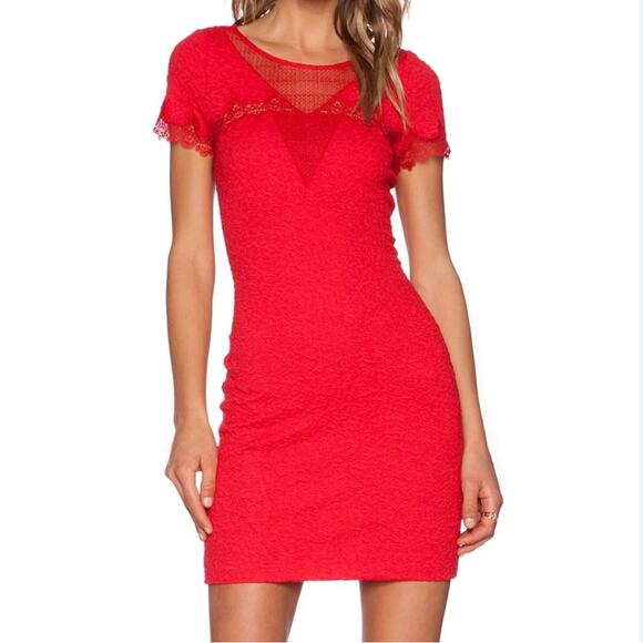 The Kooples Mini Dress size XS Cherry Red Lace Front Textured - Picture 2 of 11